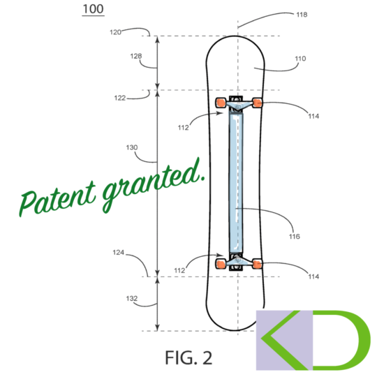 Patent Granted! Convert a snowboard to a skateboard/longboard. 1 snowboard patent drawing