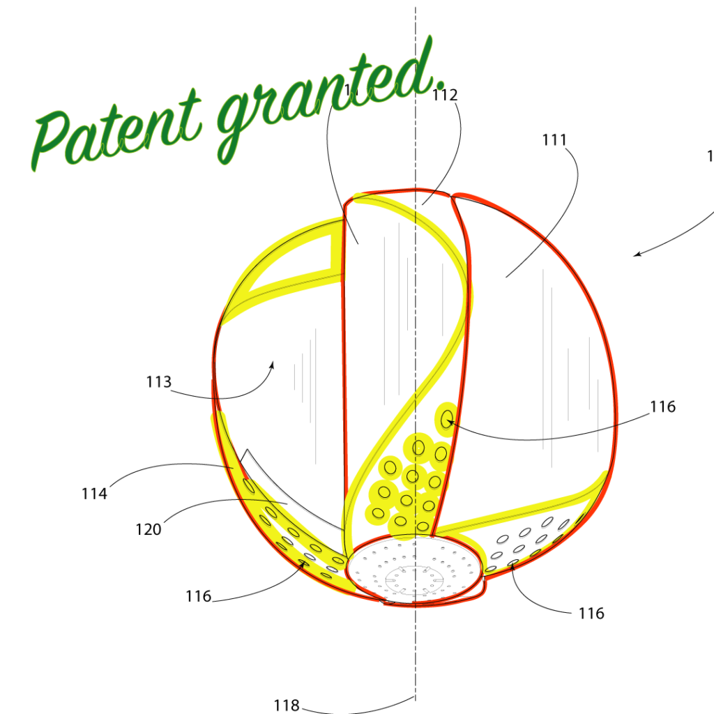 Spherical Wind Turbine Rotor Blade 1 colorized patent drawing of a rotor